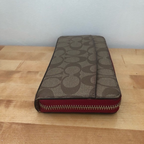 Coach Peyton Signature Brown and Red Zip Around Wallet - Picture 7 of 16